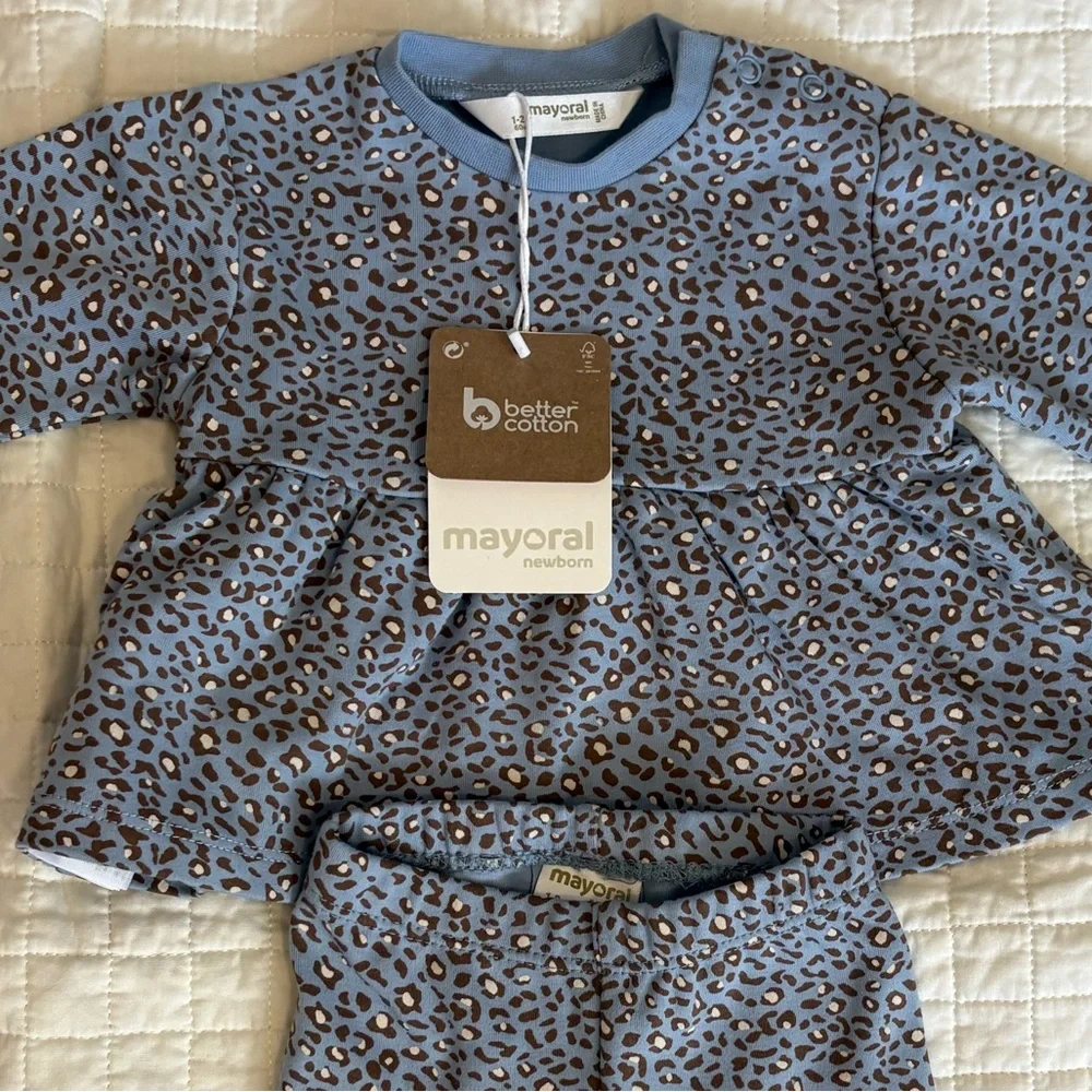 NEW Mayoral Blue Leopard Baby Matching Outfit Dress Pants